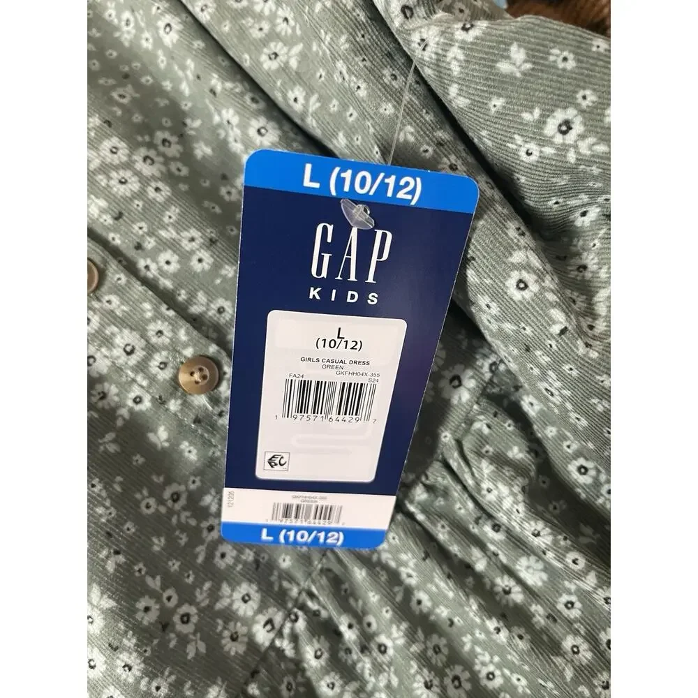 Gap Kids Green Corduroy Floral‎ Casual Flower Dress Long Sleeves Buttoned LARGE